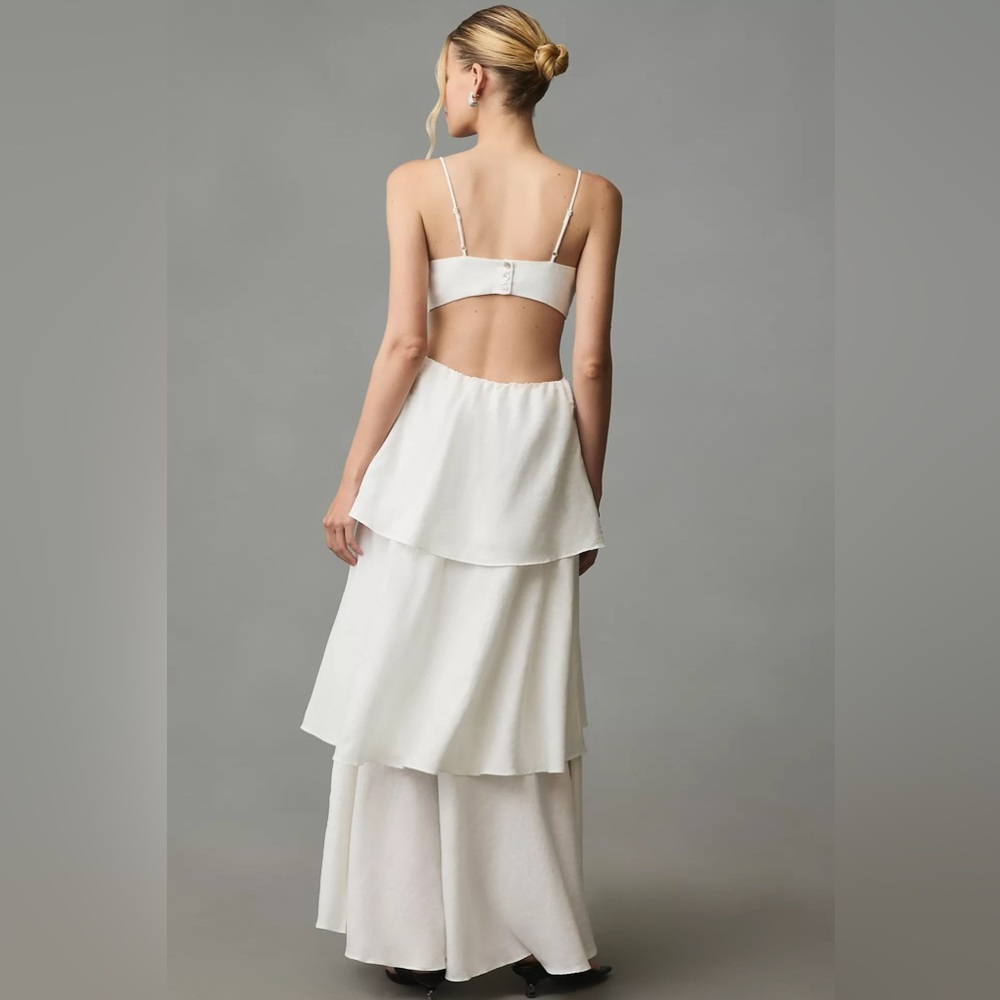 FARM Rio White Tiered Maxi Dress with Sculpted Floral Bodice - Picture 6 of 6